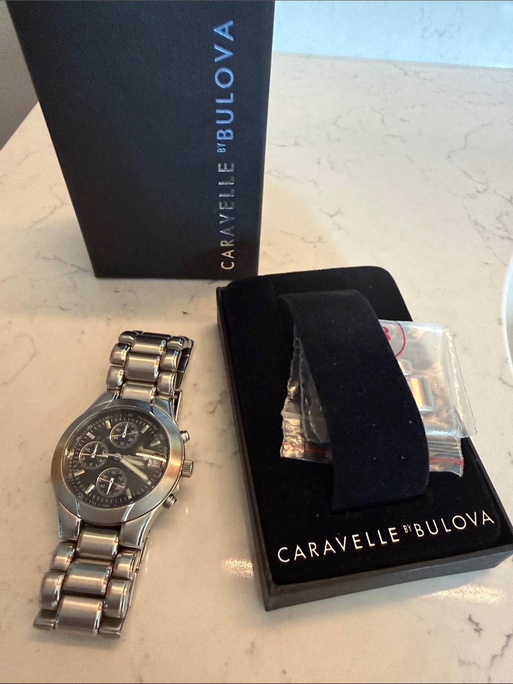 Bulova Silver Stainless Steel Chronograph with Black Dial